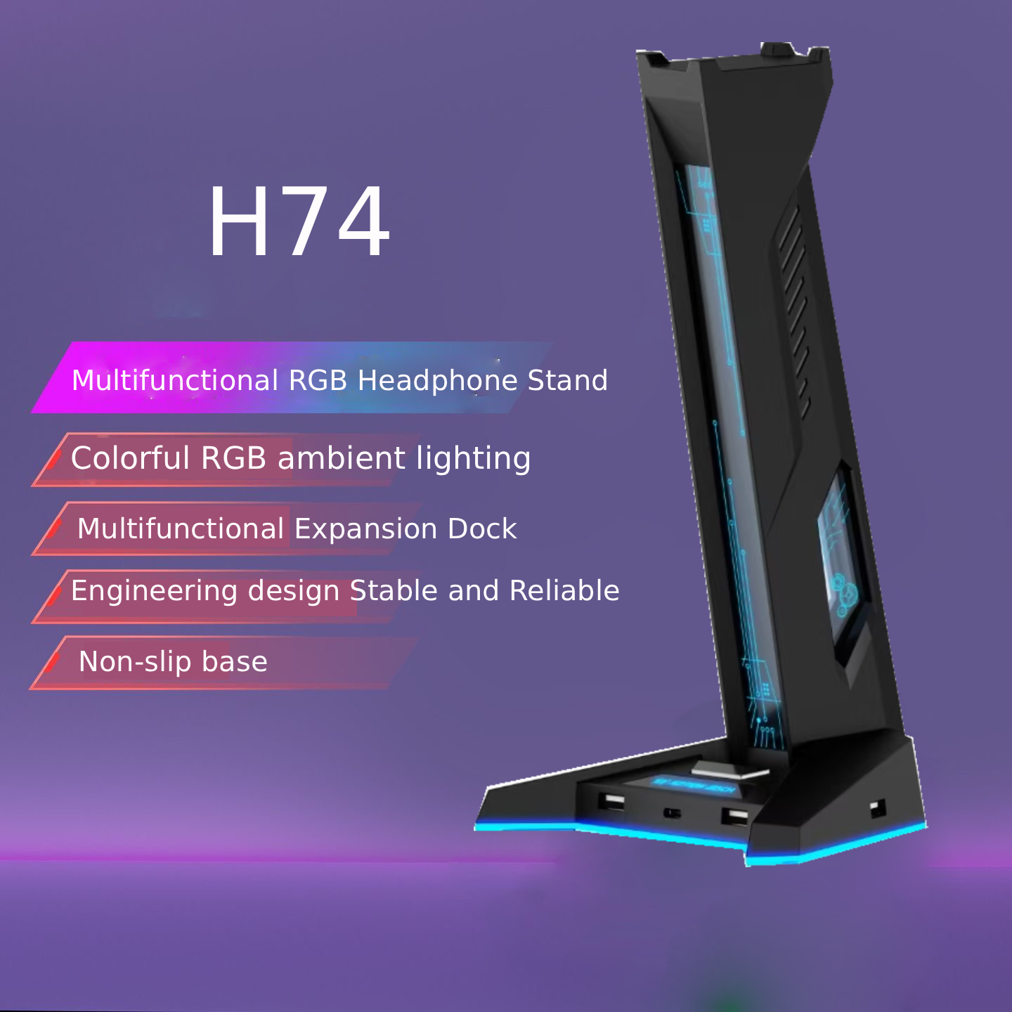 H74 RGB Headphone Stand with U - Esports Gaming Hub ulasan dan harga